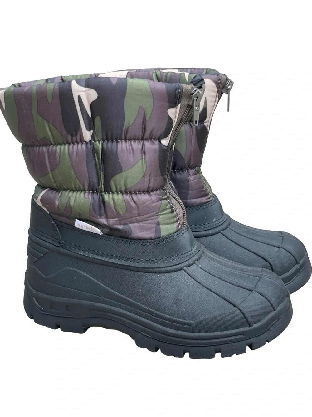 Like New! Youth Camo Insulated Winter Snow Boots Size 4Y Waterproof Zip